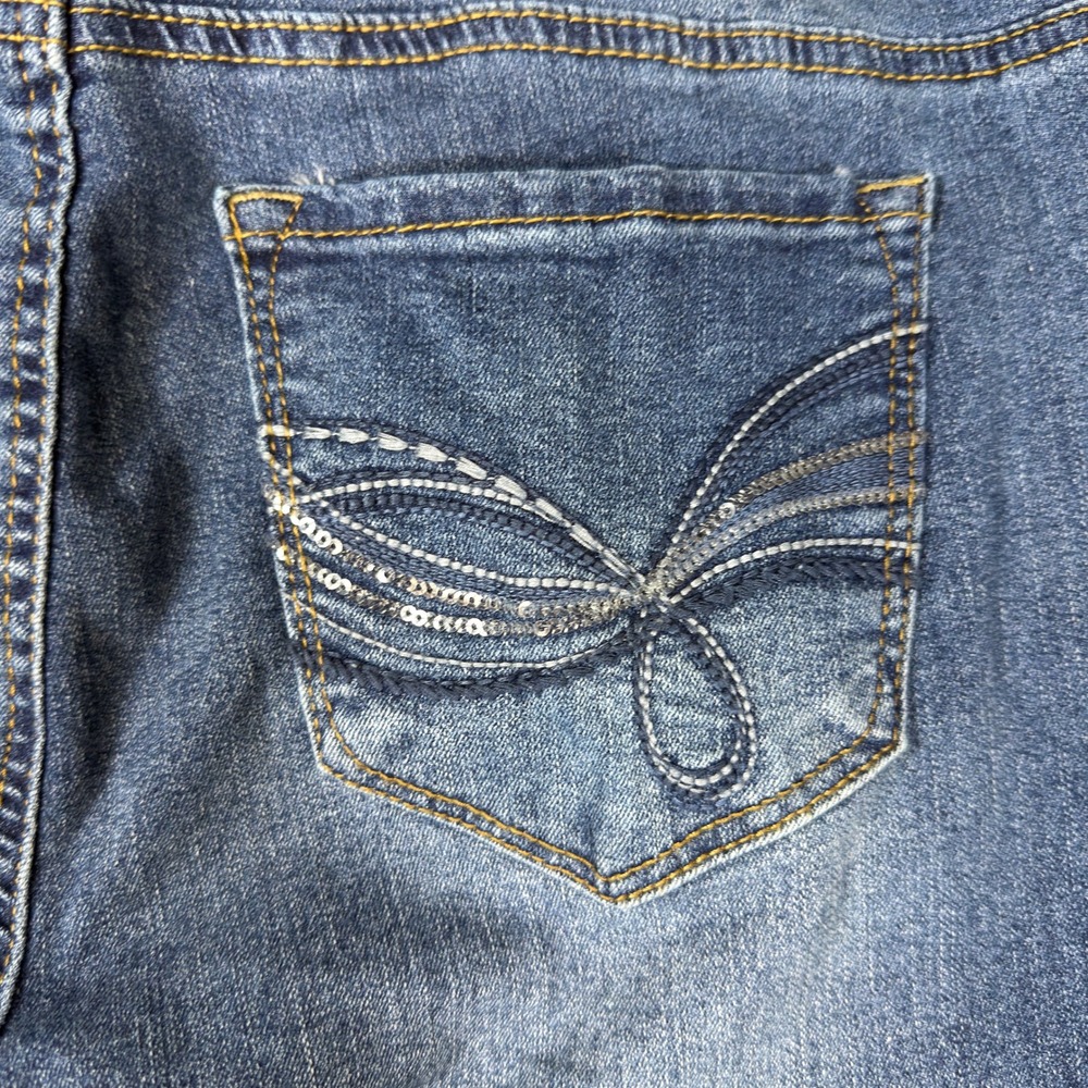 Angels Forever Young Everflex Curvy Bootcut Jeans Medium Wash Sequin Pockets 8 - Picture 6 of 12